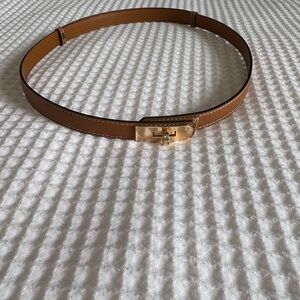 Women’s Tan Leather Belt with Gold Turn-Lock Buckle